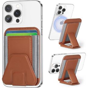 Magnetic Wallet Card Holder Compatible with MagSafe Wallet Stand for iPhone 15/14/13/12 Series, Leather Magnetic Phone Wallet with Adjustable Stand, Minimalist EDC, Fit 7 Cards, Black