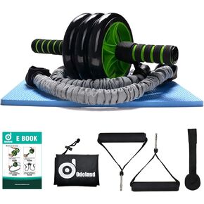 مجموعة Odoland 3-In-1 AB Wheel Roller Kit AB Roller Pro مع حزام مقاوم، وسادة للركبة، مقابض مضادة للانزلاق، حقيبة تخزين وبرنامج تدريب - تمرين مثالي للياقة البدنية لعضلات البطن in Kuwait