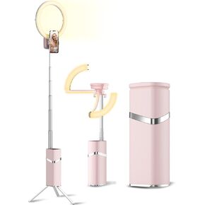 Ring Light with Tripod, Extendable 79" Selife Stand, Rechargeable Wireless Foldable 10'' LED Ring Light with 4000mAh Battery& Phone Holder for Travel/Selfie/Live Stream/Vlog/Makeup/YouTube