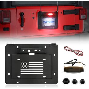 SUPAREE Spare Tire Delete License Plate Relocation Kit w/Plate Illuminate Light Third Brake Light for 2007-2018 Wrangler JK & Unlimited