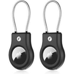 AirTag Keychain Holder - Air tag Lock Case with Wire Cable Compatible with Apple AirTags, Ultra Durable Anti-Lost Protective Case with Keyring for Luggage, Key, Backpack, Pet, Black (2 Pack) in Kuwait