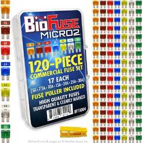 Micro2 APT ATR 120 Piece Automotive Commercial Car Fuse Assortment (119 Micro 2 Blade Fuses + Fuse Puller) 5A 7.5A 10A 15A 20A 25A 30A