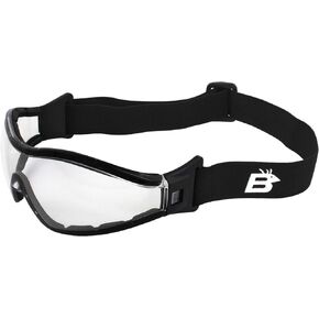 Birdz Eyewear Boogie Foam Padded Motorcycle Ski Skydiving Z87.1 Safety Goggles Black Frames with Clear Anti-Fog Lenses