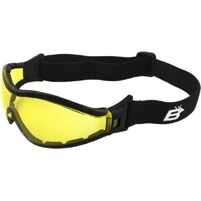 Birdz Eyewear Boogie Foam Padded Motorcycle Ski Skydiving Z87.1 Safety Goggles Black Frames with Clear Anti-Fog Lenses