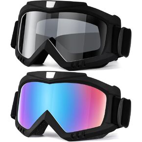 Dirt Bike Goggles, Motorcycle Goggles, 2 Pack ATV Goggles, Riding Goggles, Ski Goggles, Windproof Glasses, Racing Helmet Goggles for Adults Men Women Youth (Colorful + Gray)