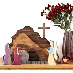 Easter Scene Wooden Decoration - Easter Scene Wooden Decoration for The Home Table, Jesus Nativity Scene Decorations, Spring Christian Home Figurine Ornament