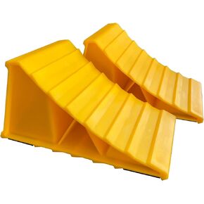 1 Pair Wheel Chocks for Travel Trailers, Non Slip Heavy Duty Yellow Wheel Chock with Rope, Lightweight Wheel Stoppers for Cars Camper Trucks RVs, Easy to Carry & Suitable for Most Tyre Sizes