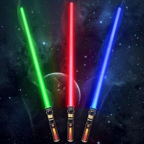Light up Saber for Kids 3 Packs 3 Colors LED Expandable Dual Light Swords Set with Sound (Motion Sensitive), Gifts for Christmas, Galaxy War Fighters