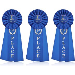 Blue Award Ribbon, 1st Place Award Ribbons Rosette Ribbon Grand Prize Ribbon Winner Victory Ribbon Deluxe Recognition Ribbons for Classroom, Competition and Sports Events(3 Packs)