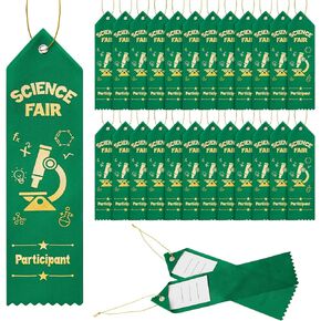 Science Fair Participant Award Ribbons with Event Card String Green Participation Ribbon Science Fair Medal Ribbons Participant Prize Ribbons for Science Fair Competition Event School Team (25)
