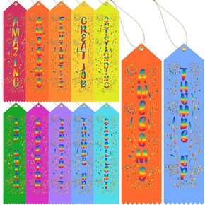 Chinco Award Ribbons Bulk Participant Ribbons for Prizes Fun Award Ribbons Honorable Mention Set with Event Card and Rope for Kids Competition Sports Event School Contest (Stylish, 150 Pieces)