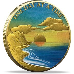 Serene Beach Sunrise Sobriety Chip ONE Day at A TIME AA Medallion Serenity Prayer Coin