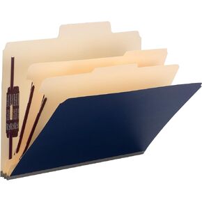 Smead SuperTab Classification Folder with SafeSHIELD Fasteners, Oversized Tab, 2 Dividers, 2" Expansion, Letter Size, Dark Blue, 10 per Box (14010)