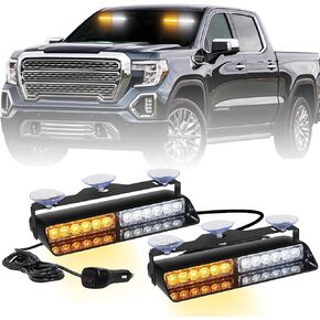 2x9 بوصة داش أضواء الطوارئ القوية 24 LED العنبر الأبيض السلامة وامض تحذير المخاطر أضواء الأمن الداخلية الجبهة / أضواء الزجاج الأمامي الخلفي ث / أكواب الشفط لشاحنات مركبات البناء in Kuwait