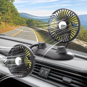 Car Fan, USB Portable Fan for Car with 3 Wind Speed, 360 Degree Rotatable Dual Head Car Fans, Strong Wind Electric Auto Fans for Car Dashboard SUV RV Truck Boat Van Sedan Home Office