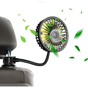 Qidoe Car Fan, USB Fan for Car Rear Seat Passenger Portable Car Cooling Fan for Backseat 360° Rotatable Automobile Vehicle Fan Cooling Air with 3 Speed Regulation Vehicles, SUV, RV, ATV, Boat, Truck