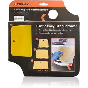 KREFINISH Body Filler Spreaders (Pack of 100) - 4" Yellow Reusable Plastic Spreader for Automotive Fillers, Putties, Glazes, Caulks and Paint