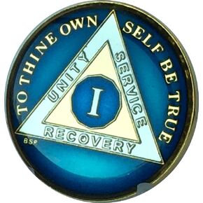 1 Year Midnight Blue AA Medallion Chip Tri Plate Gold & Nickel Plated Serenity Prayer