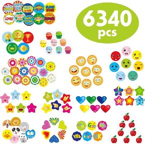 6340 pcs Teacher Reward Encouragement Motivational Sticker Mega Pack in 14 Themes (Each Measures 1/2"-3/4" in Diameter)