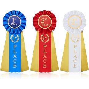 3 Pcs Award Ribbons 1st 2nd 3rd Place Rosette Ribbons Blue Red White Prize Ribbons First Second Third Place Participation Medal Ribbons for Classroom Winners Certificate Prizes