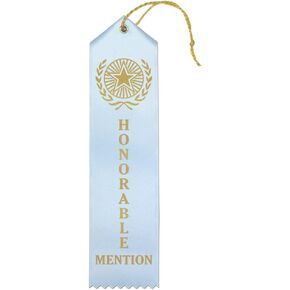 RibbonsNow Honorable Mention Award Ribbons - 25 Light Blue Ribbons with Card & String