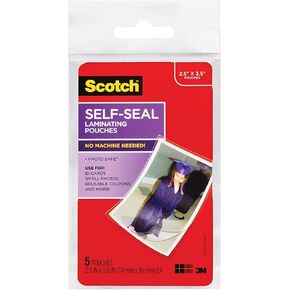 Scotch Self-Sealing Laminating Pouches, Wallet Size 2.5" x 3.5", Glossy, 5 Pouches/Pack (Pack of 3, 15 Pouches Total)