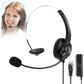 AGPTEK® Hands-Free Call Center Noise Cancelling Corded Monaural Headset Headphone for Desk Telephone with 4-Pin RJ9 Crystal Head