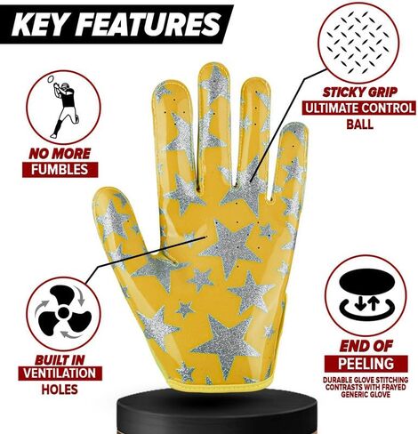 براءة اختراع سلسلة ستار سيجنتشر | قفازات استقبال عريضة لاصقة للأطفال والكبار وقفازات كرة القدم للشباب، أفضل ملاءمة، متينة للغاية، لزجة إلى الأبد - أفضل هدية لقفازات كرة القدم للشباب الأولاد 8-12 in Kuwait