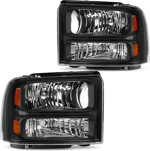 مجموعة المصابيح الأمامية DWVO متوافقة مع 2005-2007 Ford F250 F350 F450 F550 Super Duty/05 Ford Excursion عدسة شفافة الإسكان الأسود in Kuwait