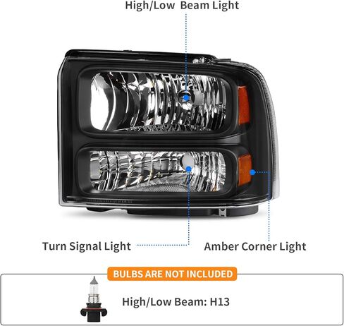 مجموعة المصابيح الأمامية DWVO متوافقة مع 2005-2007 Ford F250 F350 F450 F550 Super Duty/05 Ford Excursion عدسة شفافة الإسكان الأسود in Kuwait
