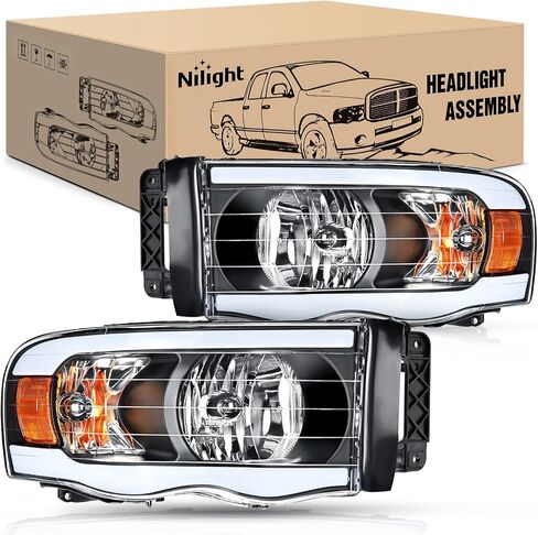 Nilight Headlights Assembly Led DRL for 2002-2005 Dodge Ram 1500/2003 2004 2005 Dodge Ram 2500 3500 Headlamp, Black Housing Amber Reflector in Saudi Arabia