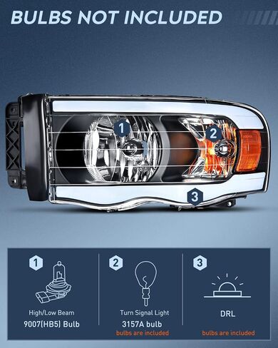 Nilight Headlights Assembly Led DRL for 2002-2005 Dodge Ram 1500/2003 2004 2005 Dodge Ram 2500 3500 Headlamp, Black Housing Amber Reflector in Saudi Arabia