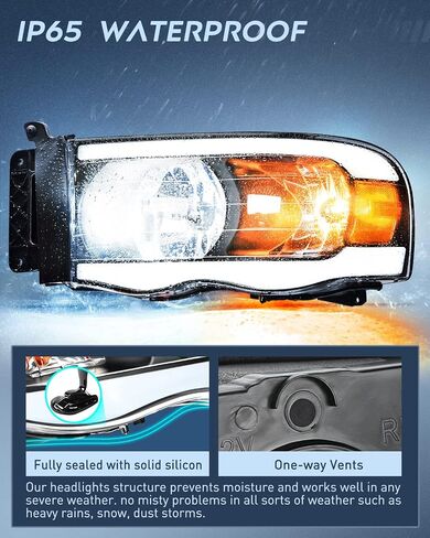 Nilight Headlights Assembly Led DRL for 2002-2005 Dodge Ram 1500/2003 2004 2005 Dodge Ram 2500 3500 Headlamp, Black Housing Amber Reflector in Saudi Arabia