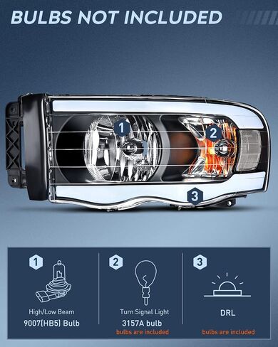 Nilight Headlights Assembly Led DRL for 2002-2005 Dodge Ram 1500/2003 2004 2005 Dodge Ram 2500 3500 Headlamp, Black Housing Amber Reflector in Saudi Arabia