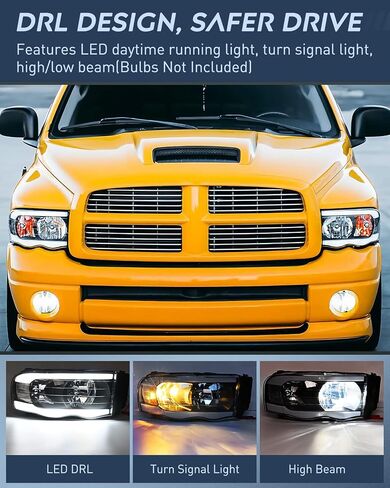 Nilight Headlights Assembly Led DRL for 2002-2005 Dodge Ram 1500/2003 2004 2005 Dodge Ram 2500 3500 Headlamp, Black Housing Amber Reflector in Saudi Arabia