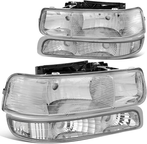 DNA MOTORING HL-OH-CS99-4P-CH-CL1 المصابيح الأمامية المصنوعة من الكروم متوافقة مع 99-02 Silverado 00-06 Suburban/Tahoe مصابيح المصد السفلية تناسب OE Grill in Kuwait