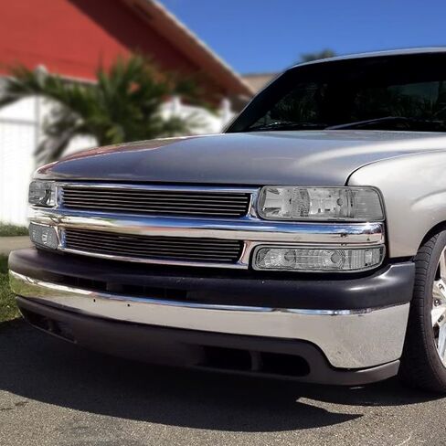 DNA MOTORING HL-OH-CS99-4P-CH-CL1 المصابيح الأمامية المصنوعة من الكروم متوافقة مع 99-02 Silverado 00-06 Suburban/Tahoe مصابيح المصد السفلية تناسب OE Grill in Kuwait