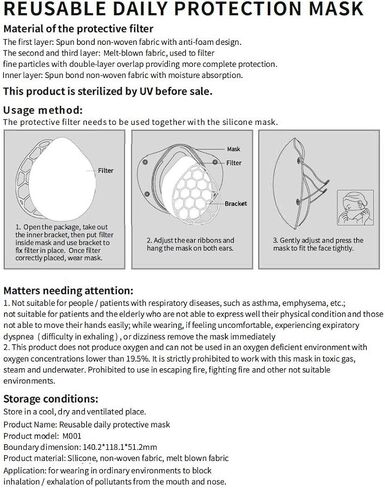 قناع سيليكون قابل لإعادة الاستخدام مع مرشحات داخلية قابلة للاستبدال (أسود) in Kuwait