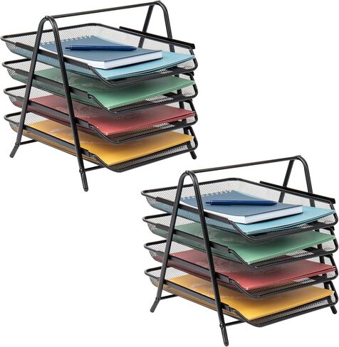 Mind Reader 4-Tier Paper Tray, Desktop Organizer, File Storage, Office, Metal Mesh, 12"L x 13.75"W x 12.5"H, Silver in Saudi Arabia