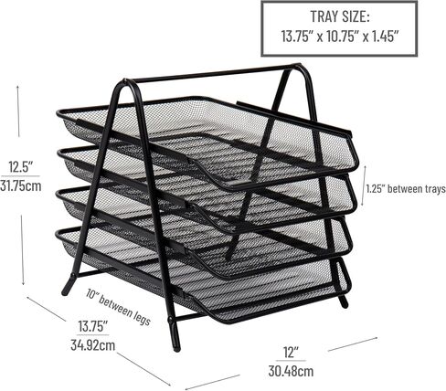 Mind Reader 4-Tier Paper Tray, Desktop Organizer, File Storage, Office, Metal Mesh, 12"L x 13.75"W x 12.5"H, Silver in Saudi Arabia