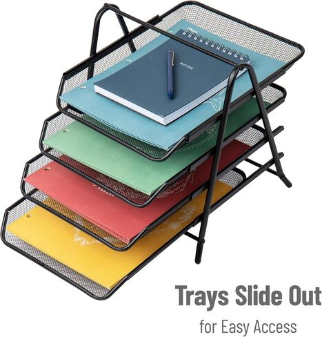 Mind Reader 4-Tier Paper Tray, Desktop Organizer, File Storage, Office, Metal Mesh, 12"L x 13.75"W x 12.5"H, Silver in Saudi Arabia