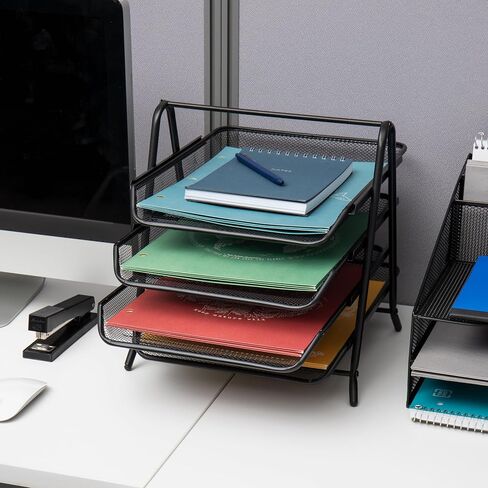 Mind Reader 4-Tier Paper Tray, Desktop Organizer, File Storage, Office, Metal Mesh, 12"L x 13.75"W x 12.5"H, Silver in Saudi Arabia