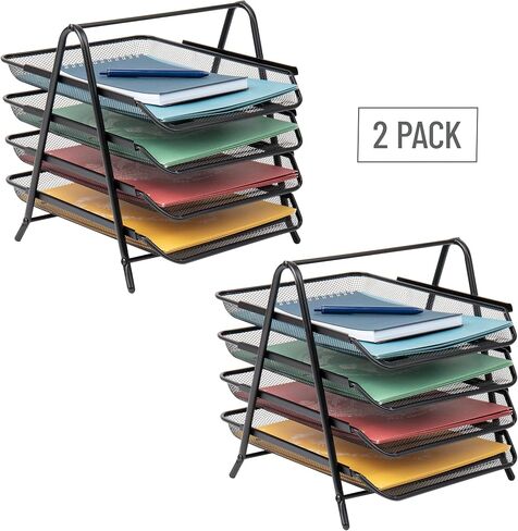 Mind Reader 4-Tier Paper Tray, Desktop Organizer, File Storage, Office, Metal Mesh, 12"L x 13.75"W x 12.5"H, Silver in Saudi Arabia