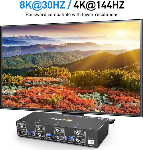 مفتاح KVM بشاشة مزدوجة، محول USB 3.0 Displayport KVM 2 شاشات 3 أجهزة كمبيوتر 8K@30 هرتز 4K@144 هرتز، 3 أجهزة كمبيوتر تشارك شاشتين و4 أجهزة USB 3.0، جهاز تحكم سلكي وكابلات متضمنة in Kuwait
