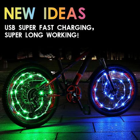 LED Bike Wheel Lights,2-Tire Pack USB Rechargeable Bike Lights with Batteries Included, Best Bicycle Lights - Stocking Stuffer Birthday Gift for Kids, Girls, Boys, Adults in Kuwait