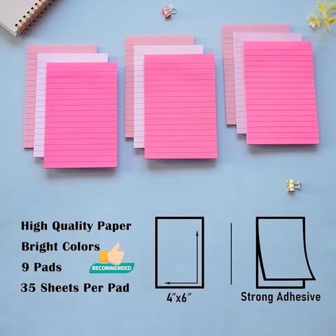 (9 Pack) Lined Sticky Notes with Lines 4X6 in Post, Aquatic Themed Colors Large Ruled Post Sticky Super Sticking Power Memo Pads Strong Adhesive, Sticky Notes 4x6 (Light Blue, Blue, Light Green) in Saudi Arabia