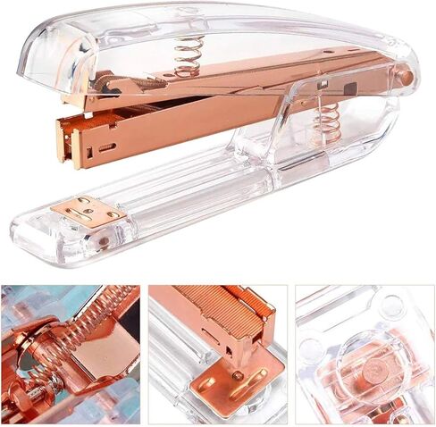 مجموعة لوازم مكتبية باللون الذهبي الوردي - دباسة، وموزع أشرطة، ومزيل دبابيس مع 1000 دبوس و12 مشبك، وإكسسوارات وديكورات مكتبية فاخرة من الأكريليك باللون الذهبي الوردي in Kuwait