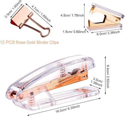 مجموعة لوازم مكتبية باللون الذهبي الوردي - دباسة، وموزع أشرطة، ومزيل دبابيس مع 1000 دبوس و12 مشبك، وإكسسوارات وديكورات مكتبية فاخرة من الأكريليك باللون الذهبي الوردي in Kuwait