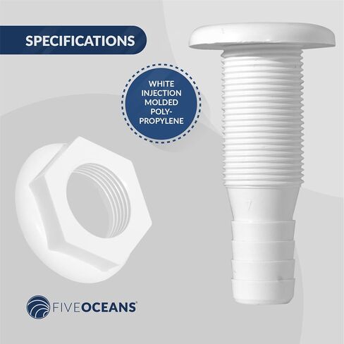Five Oceans White Straight Thru-Hull Connection for Hose in Saudi Arabia