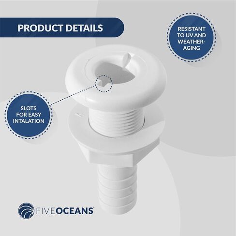 Five Oceans White Straight Thru-Hull Connection for Hose in Saudi Arabia
